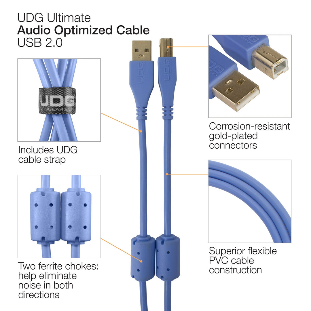 UDG Ultimate Cavo Audio USB 2.0 A-B Blu Angolato 3m