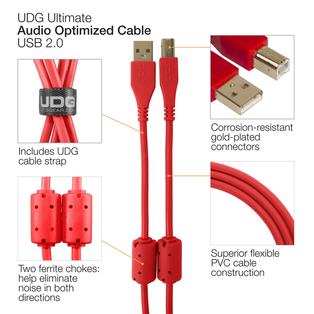 UDG Ultimate Audio Cable USB 2.0 A-B Rosso Angolato 1m
