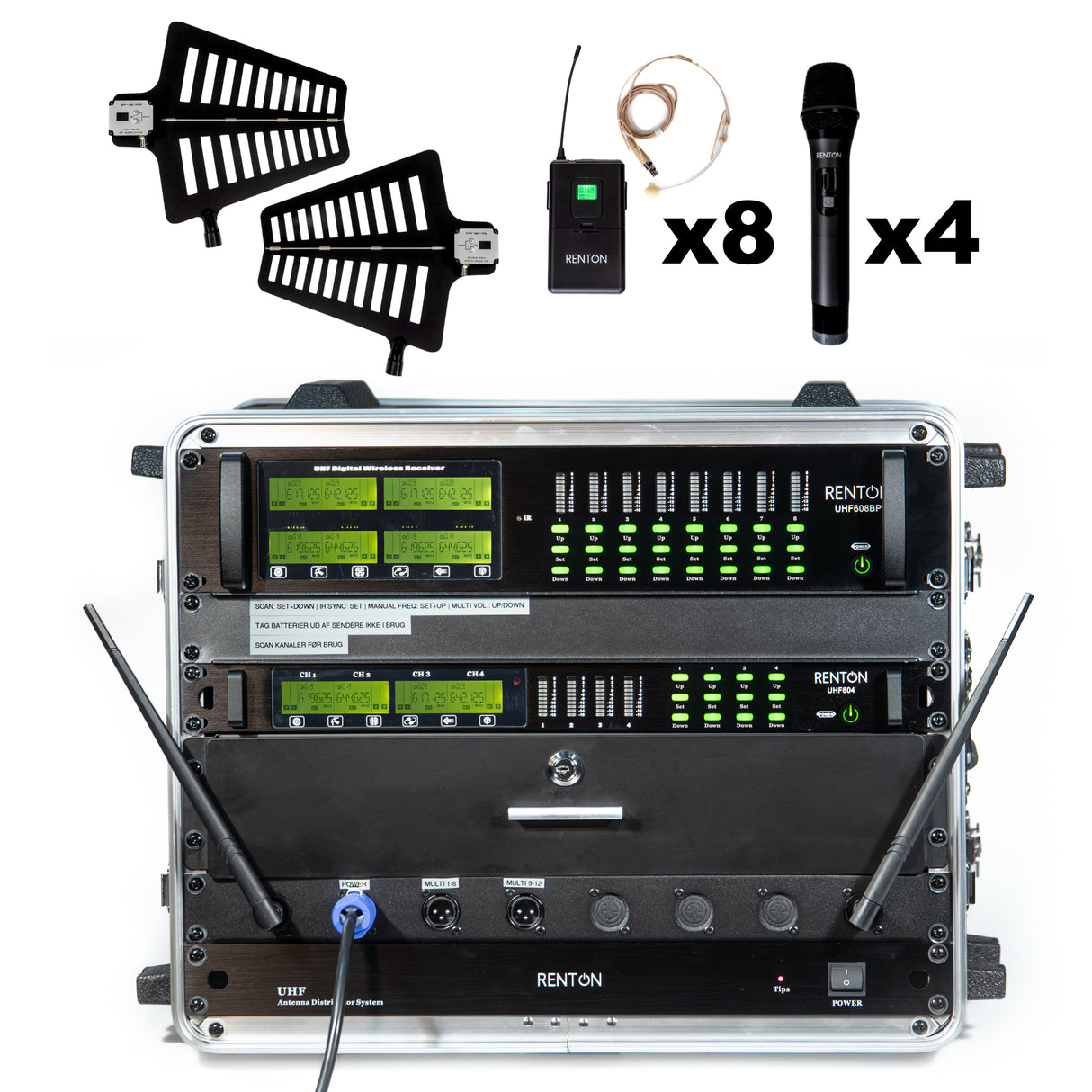 Renton Rack Trådløst Kombi System (4 Håndholdt + 8 Headset)