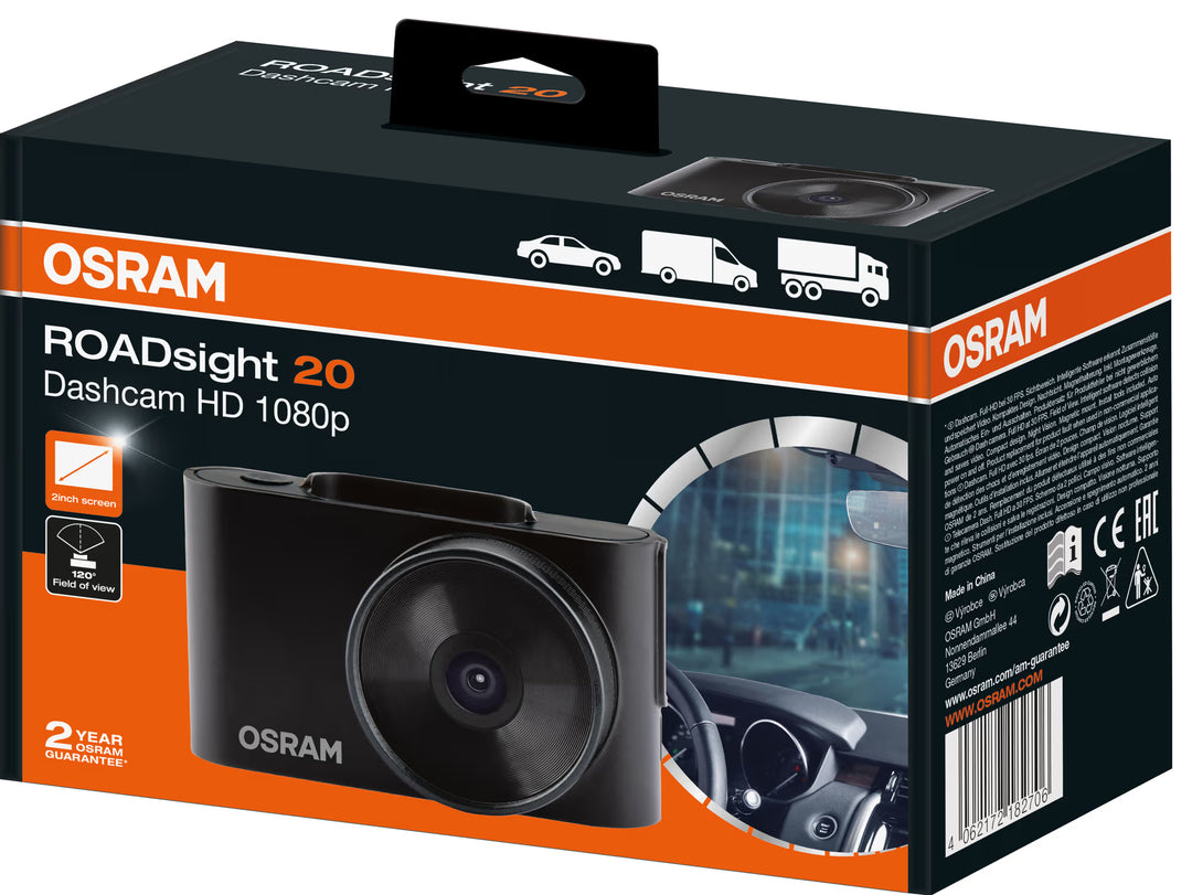 OSRAM ROADsight 20 Videocamera per auto – Dashcam Full HD 1080p con grandangolo 120°