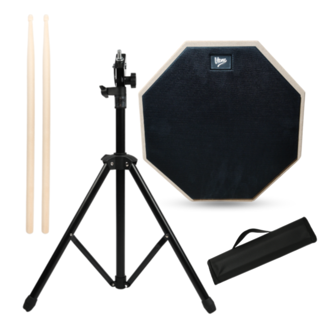 V-TONE PDS1 BK Øvepad 12" – Practice Drum Pad Sæt med Stativ, Sticks og Taske