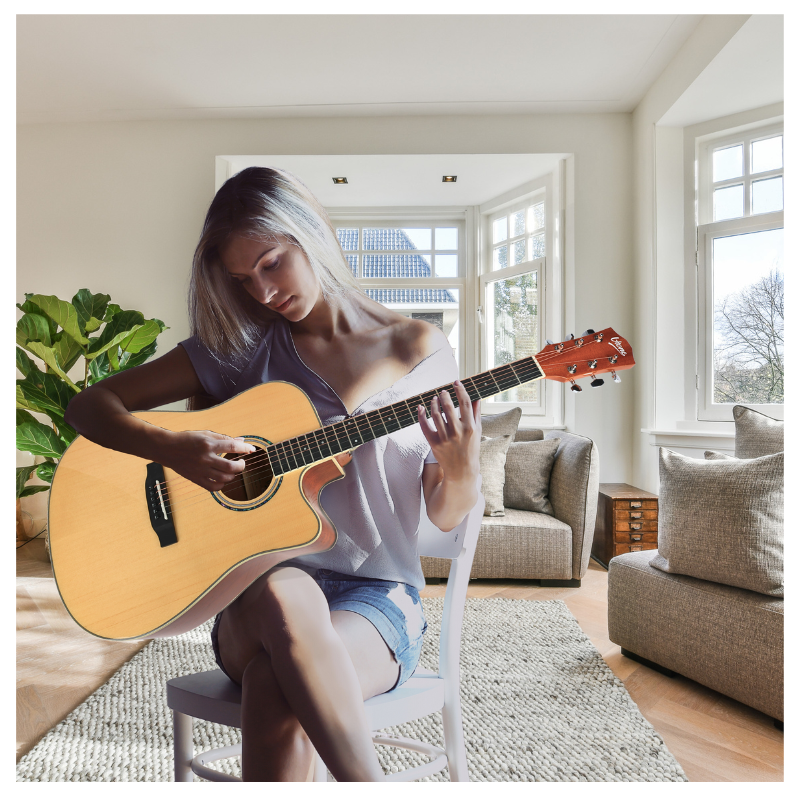 V-TONE VEAG1 CE NT Elektroakustisk Guitar 4/4 Dreadnought Cutaway – Natur