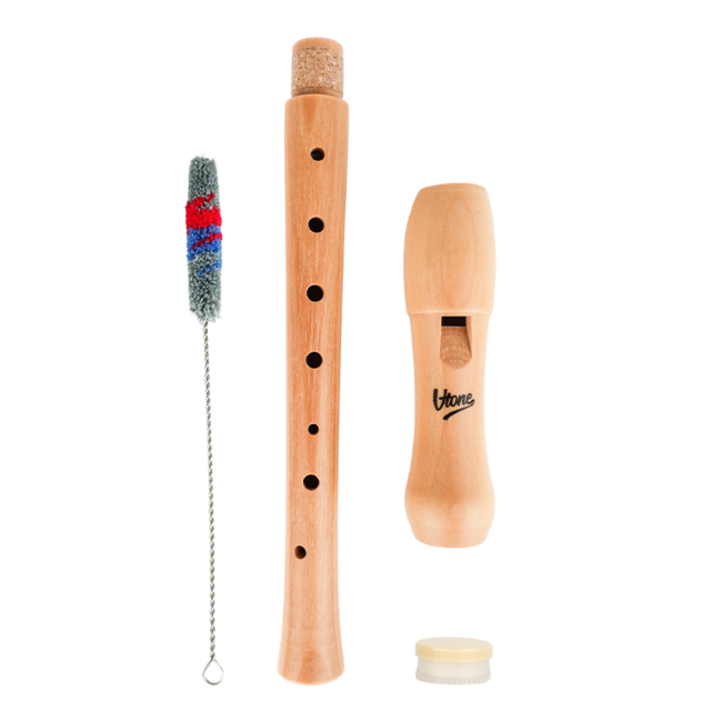 V-TONE FL W1 Flauto dolce soprano in legno naturale con bacchetta per pulizia, grasso e custodia