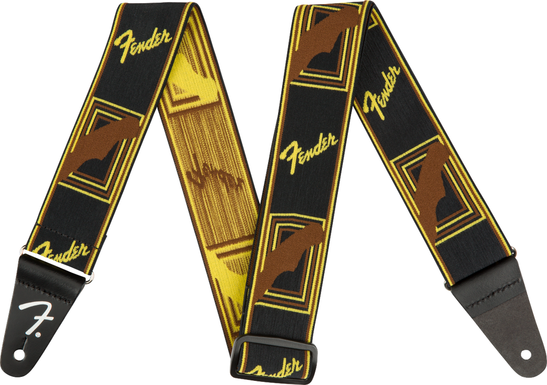 Fender Weighless Tracolla per Chitarra (Black/Yellow/Brown, 2")