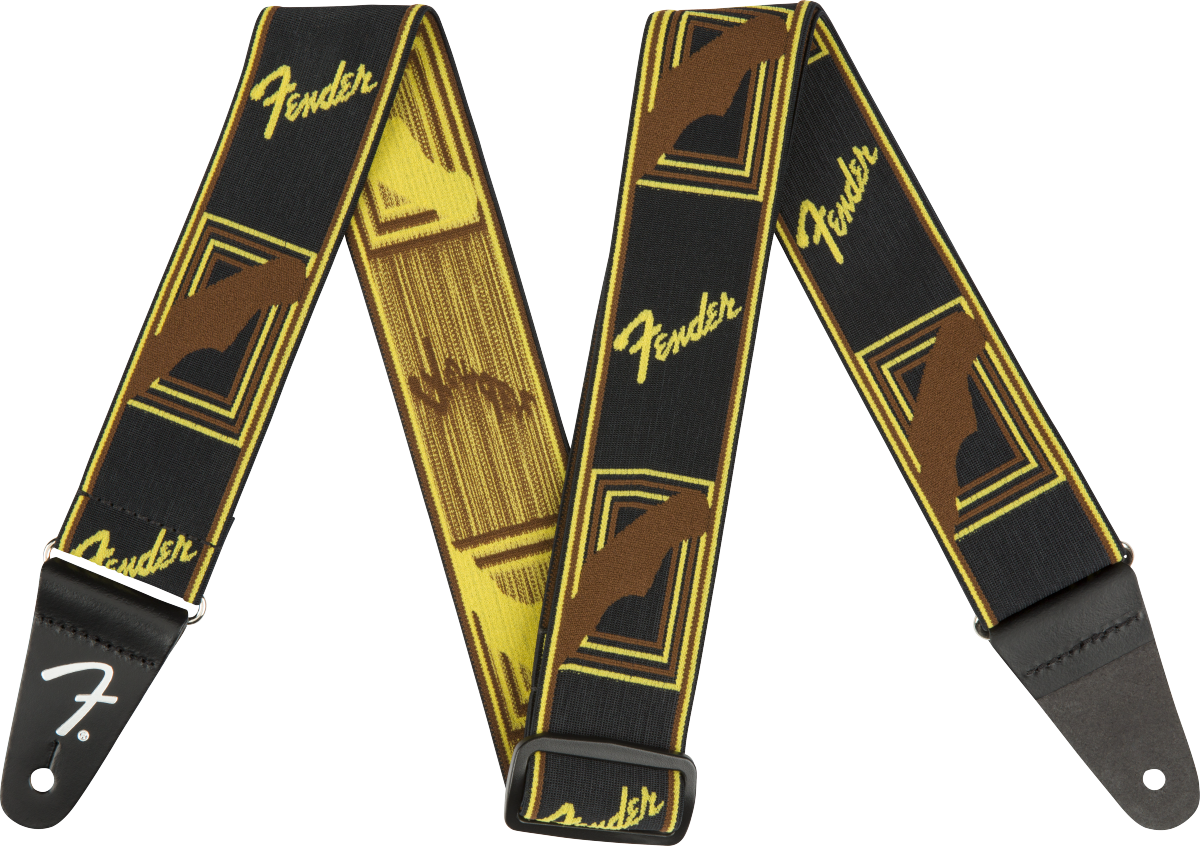 Fender Weighless Tracolla per Chitarra (Black/Yellow/Brown, 2")