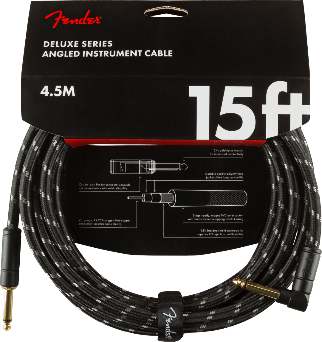 Fender Deluxe Cavo per Chitarra Vinkelstik (Black Tweed, 4,5m)