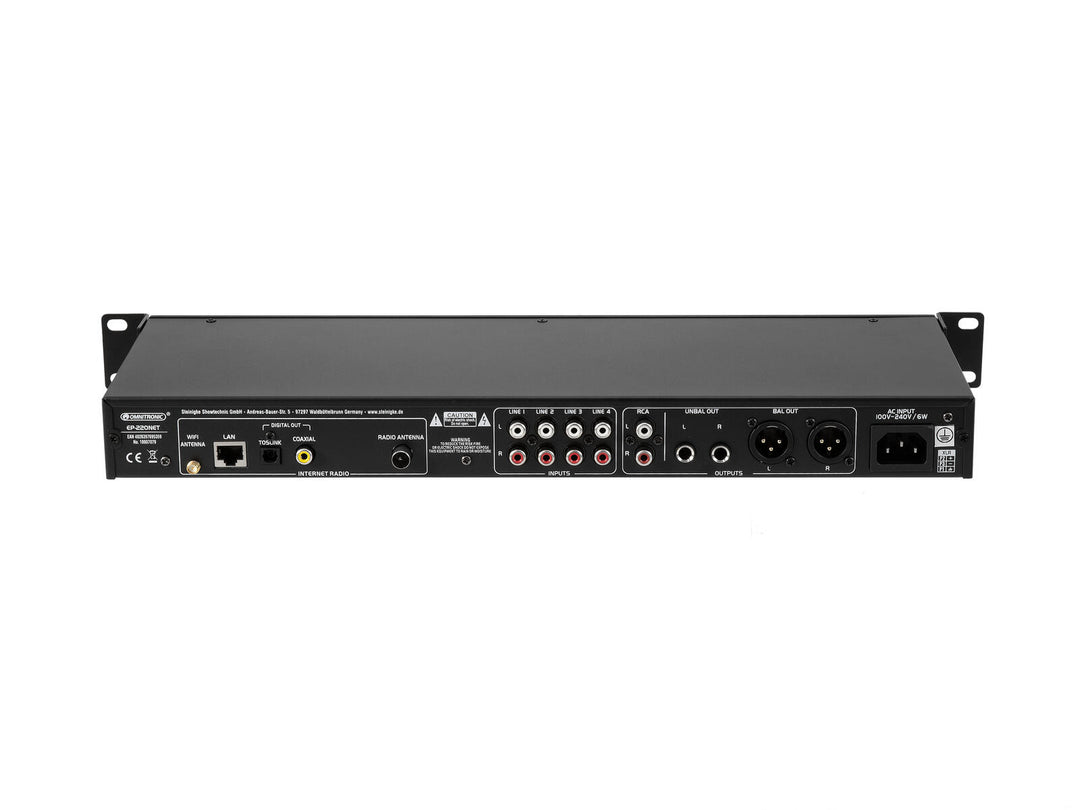 OMNITRONIC EP-220NET preamplificatore con radio Internet, DAB+ e Bluetooth
