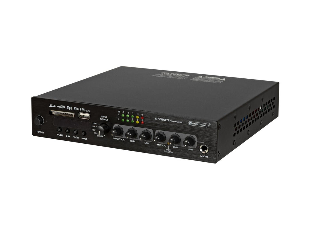 OMNITRONIC EP-220PS Preamplificatore con lettore MP3, Bluetooth e radio FM 9.5"