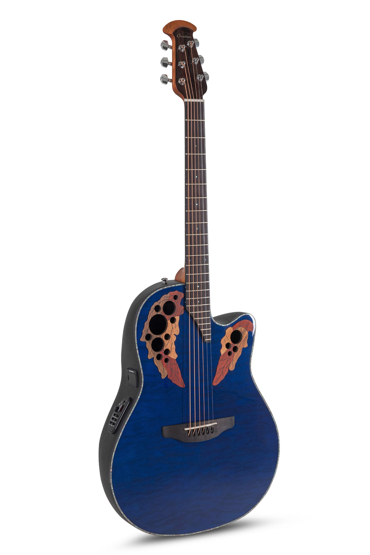 Ovation E-Acoustic Guitar Celebrity Elite Plus Mid Cutaway - Blue Transparent Quilt (CE44P-8TQ-G)