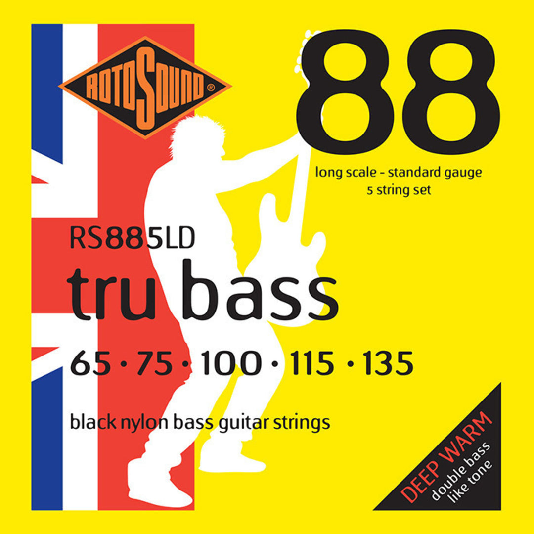 Rotosound Corde per E-Bass Tru Bass 88 - set 5-string Long 65-135; Long scale: lunghezza della scala (34"/860mm) - a medium (32"/810mm) (RS885LD)