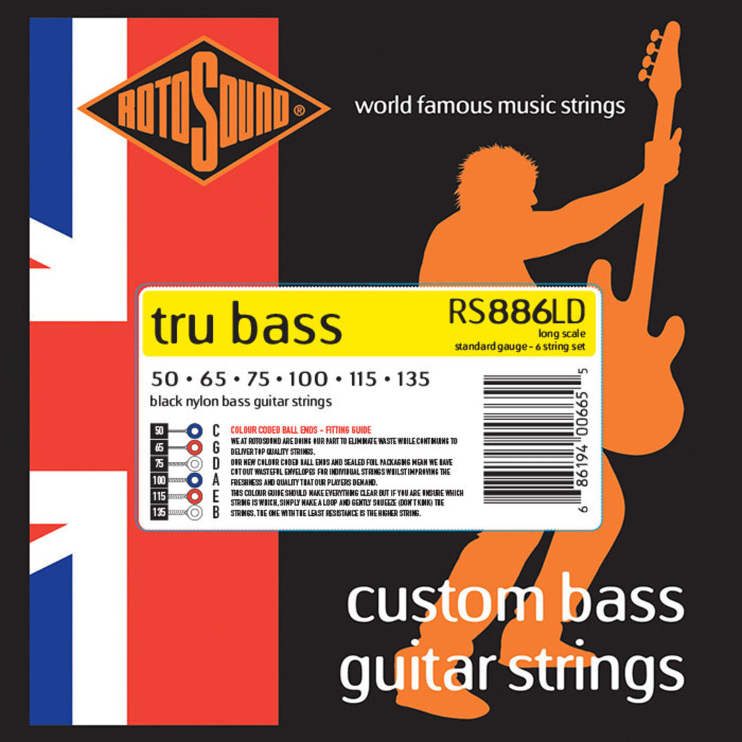 Rotosound E-Bass Strings Tru Bass 88 - Set 6-string Long 50-135, Long scale: lunghezza della scala (34"/860mm) - fino a medium (32"/810mm) (RS886LD)