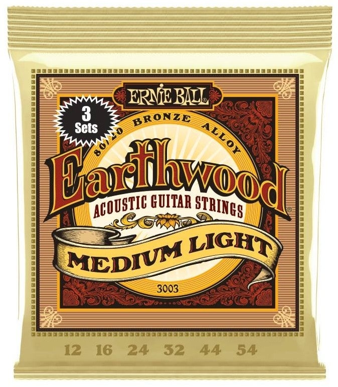 Ernie Ball 3003 Earthwood 80/20 Medium Light - confezione da 3 set