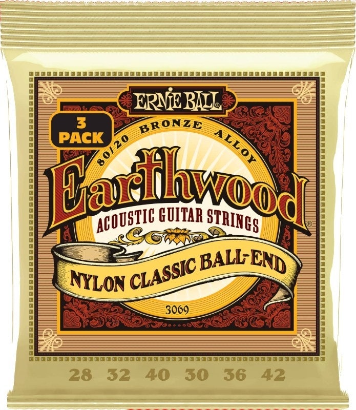 Ernie Ball 3069 corde Folk Nylon Clear & Gold Ball End Strings 3-P