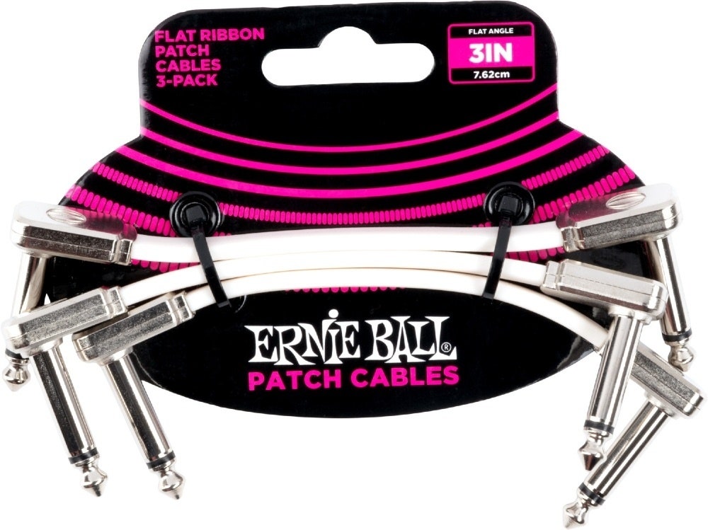 Ernie Ball EB-6384, Cavo patch piatto 7.5 cm, White confezione da 3