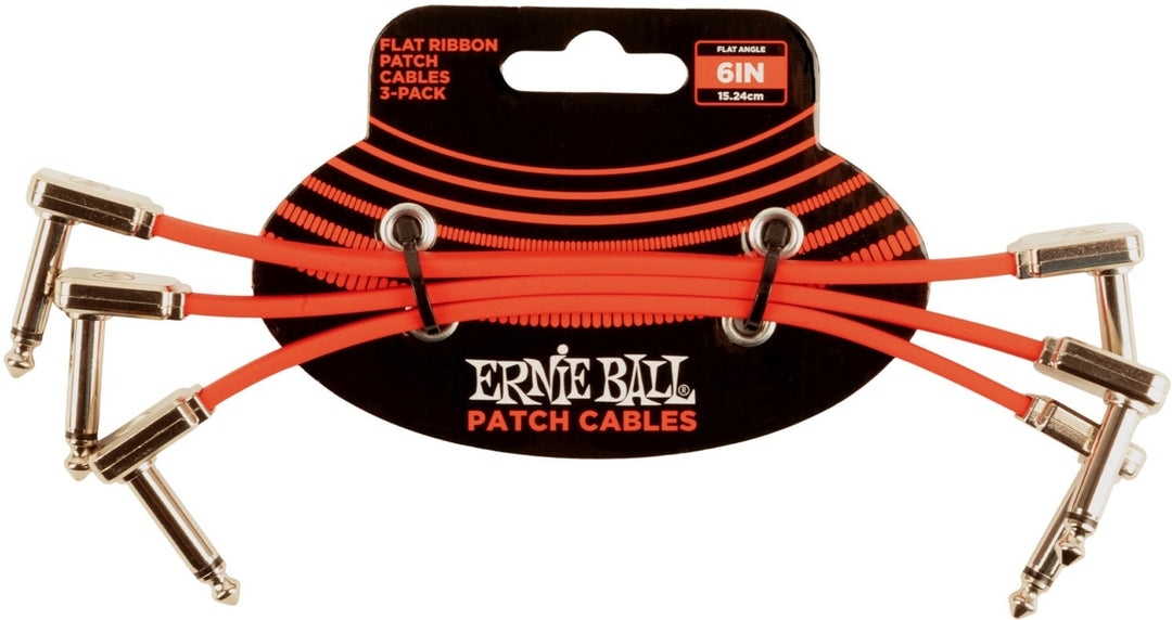 Ernie Ball-6402 Flat Patch Cable 15cm, rosso. 3-pack