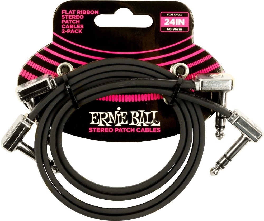 Ernie Ball-6406 Stereo (TRS) Cavo patch piatto, 60cm. Confezione da 2