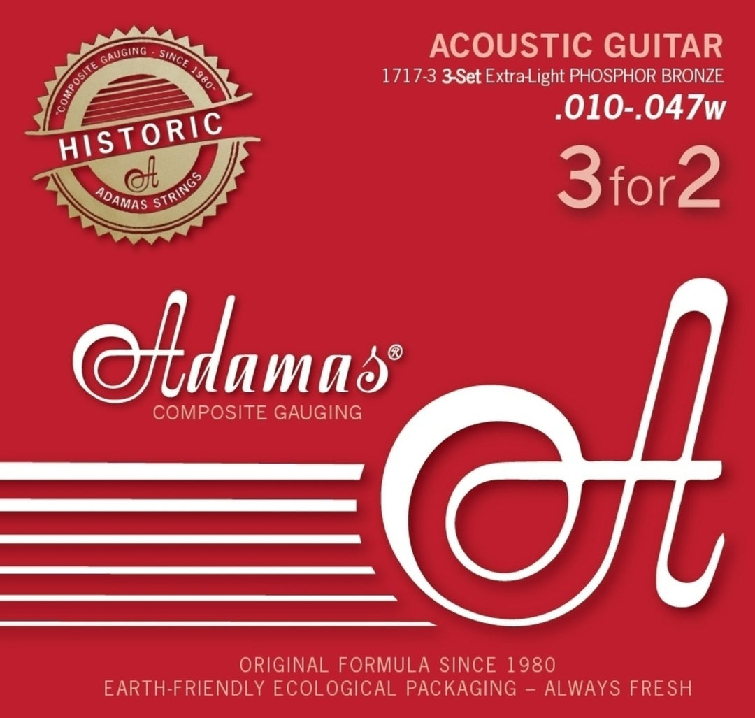 Corde Adamas per chitarre acustiche Adamas Phosphor Bronze Historic Reissue - Set da 3 Ex-Light .010 (1717-3)