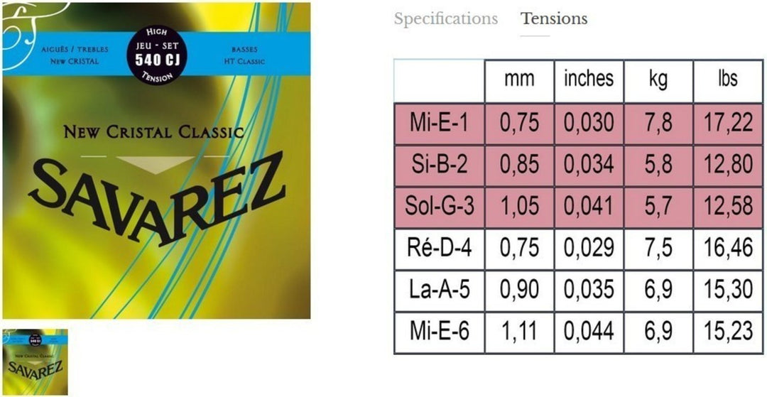 Savarez corde per Chitarre classica New Cristal Classic - Set high (540CJ)