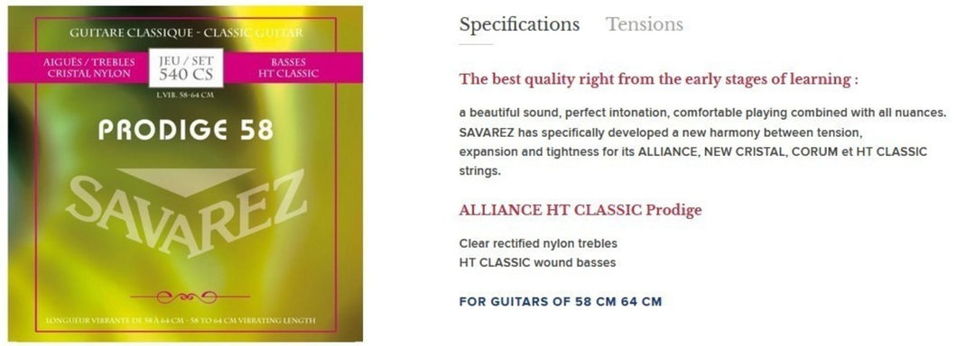 Savarez Corde per chitarre classica Prodige 38 Children's Guitar - 3/4-7/8 Nylon (540 CS)