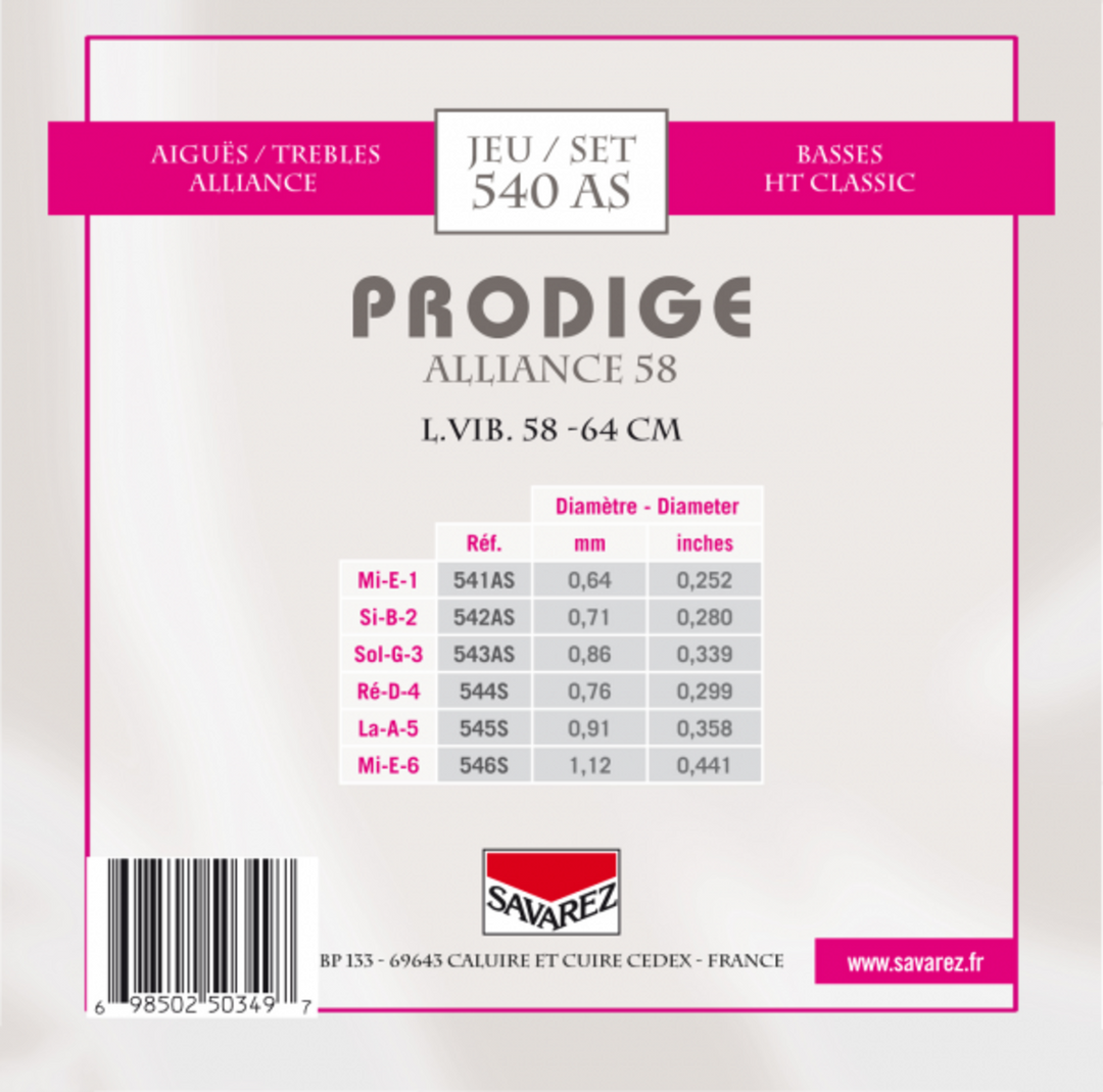 Savarez Corde per Chitarre classiche Prodige 38 Children's Guitar - 3/4-7/8 Carbon (540AS)