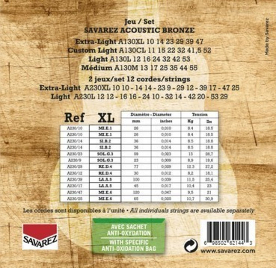 Corde Savarez per chitarra acustica Acoustic - 12-str. Ex-Light .010 (A230XL)