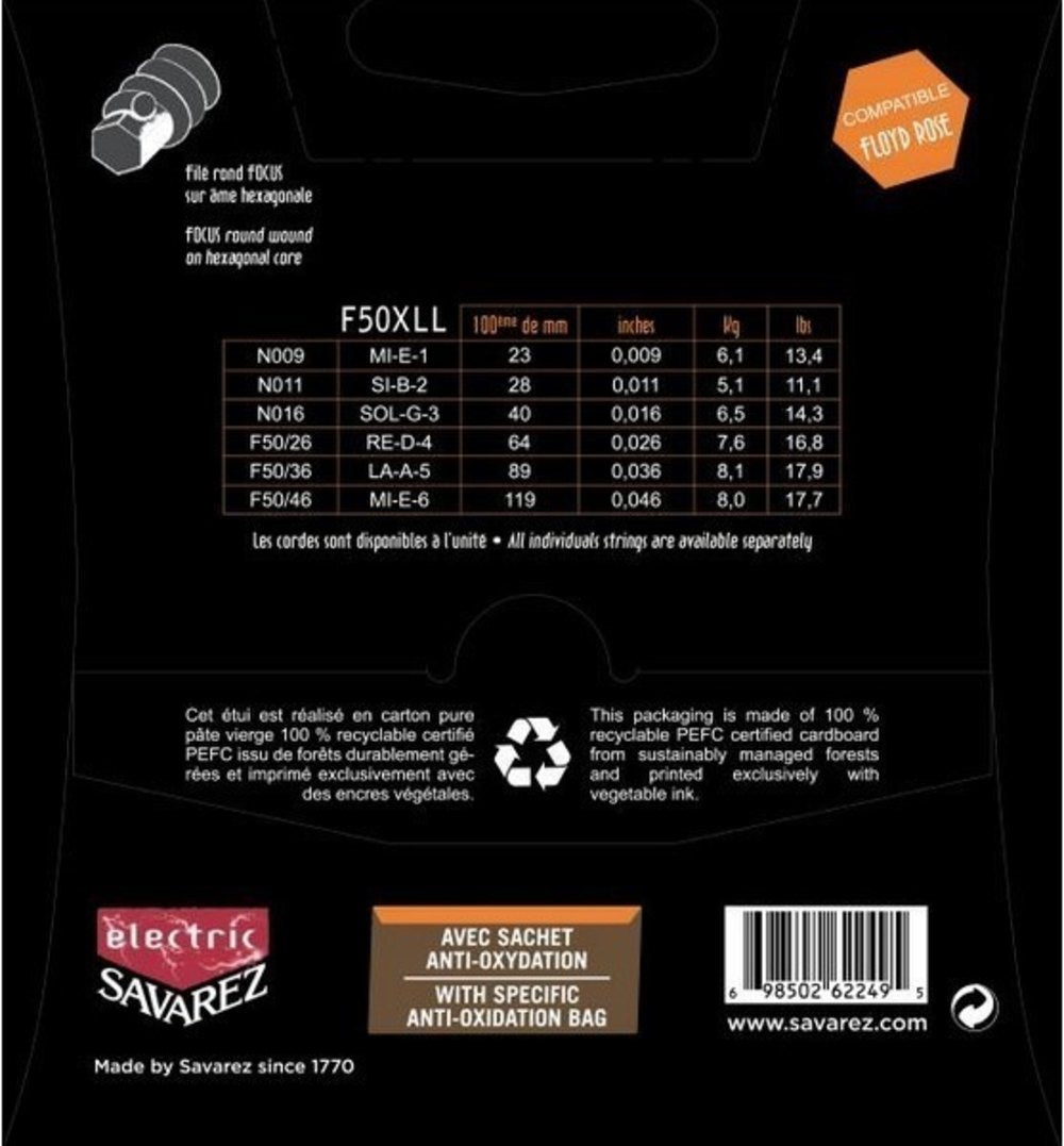 Corde per chitarra elettrica Savarez F50XLL Focus, mixed .009–.046