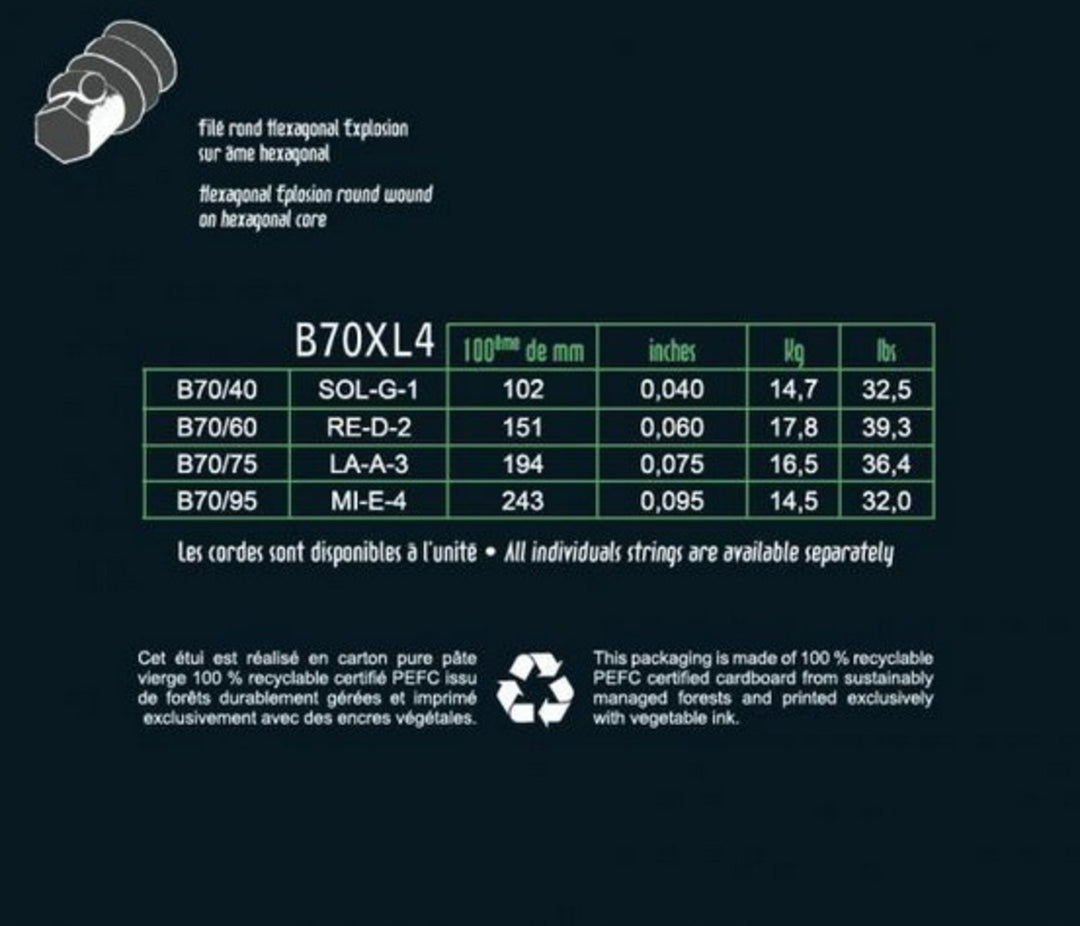 Savarez Corde per basso elettrico Hexagonal Explosion - 4-str. Ex-Light (B70XL4)