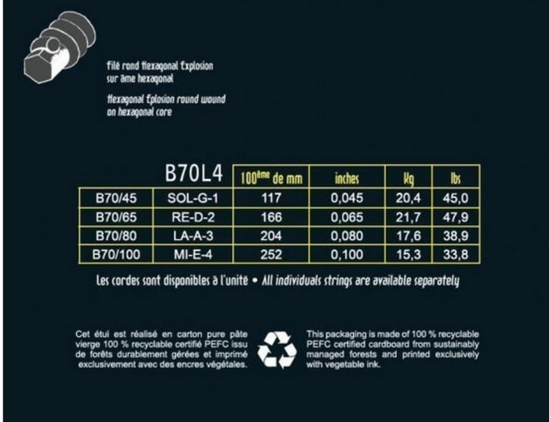 Savarez corde per basso elettrico Hexagonal Explosion - 4 corde Medium (B70L4)