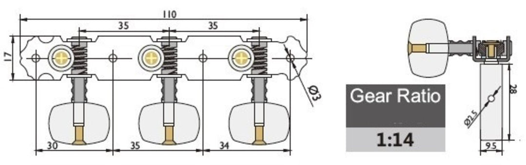 GEWA meccaniche per chitarre classiche - White button (senza lyra)