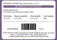 Hannabach 2434MHTLG corda G4 grave per ukulele tenore, carbonio