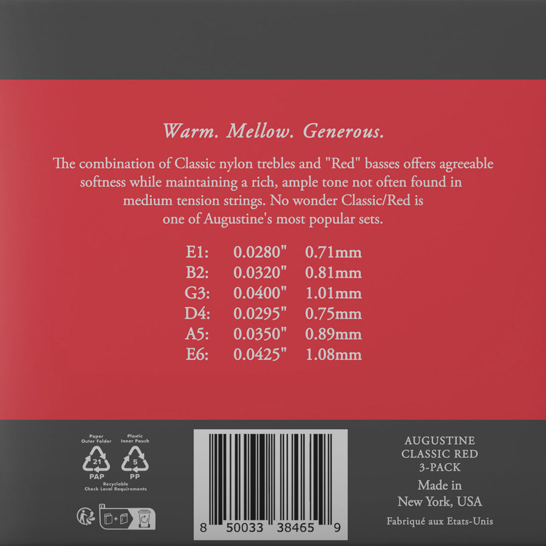 Augustine Strings for classic chitarre Classic Label - 3 x Set Classic Red (normal/medium)