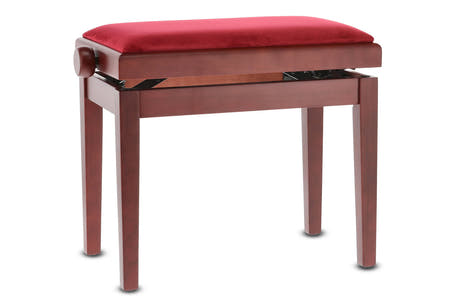 GEWA Deluxe panca per pianoforte, mogano opaco, seduta rosso scuro in velluto