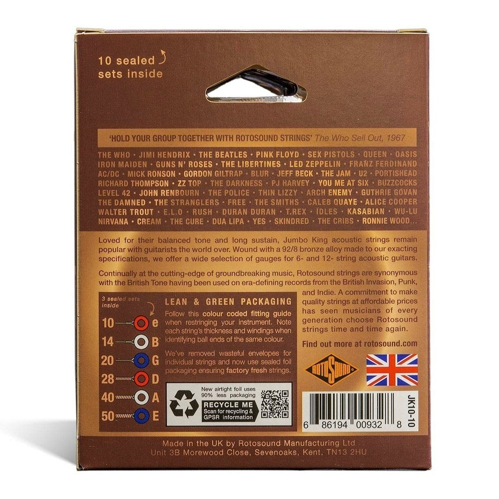 Rotosound Jumbo King JK10-10 corde per chitarre western 10-50, 10 set