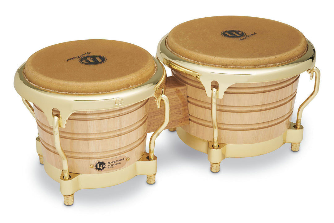 Latin Percussion Bongo Generation II in legno - Naturale, ferramenta dorata (LP201AX-2AW)