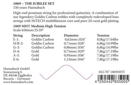 Hannabach Strings for classic guitar Serie 1869 Carbon/Gold MHT - 3pc Bass Set (18697MHT)