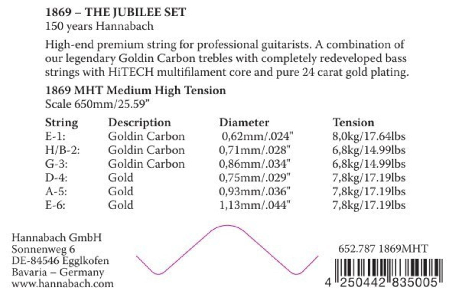 Hannabach Strings for classic guitar Serie 1869 Carbon/Gold MHT - A5 Gold MHT (18695MHT)
