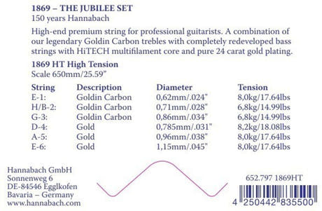 Hannabach Strings for classic guitar Serie 1869 Carbon/Gold HT - A5 Gold HT (18695HT)