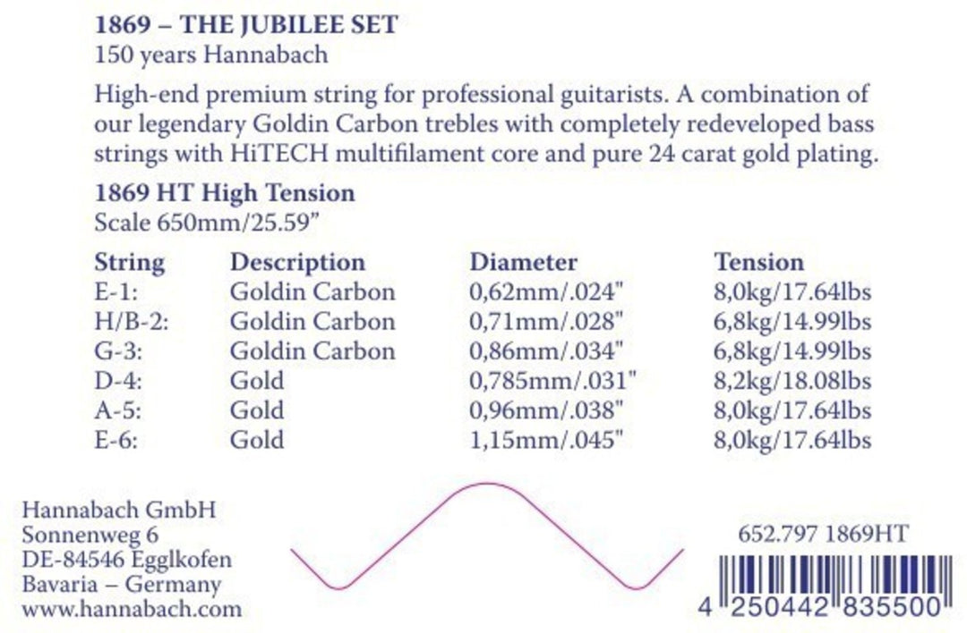 Hannabach corde per chitarra classica Serie 1869 Carbon/Gold HT - D4 Gold HT (18694HT)