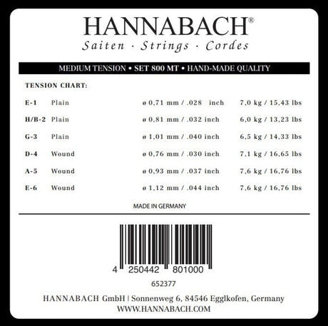 Hannabach 800 set di corde acute E1, H/B2 e G3, medium tension