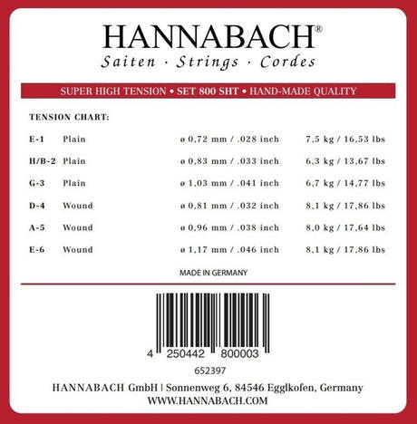 Set di cantini Hannabach 800 E1, H/B2 e G3, super High tension