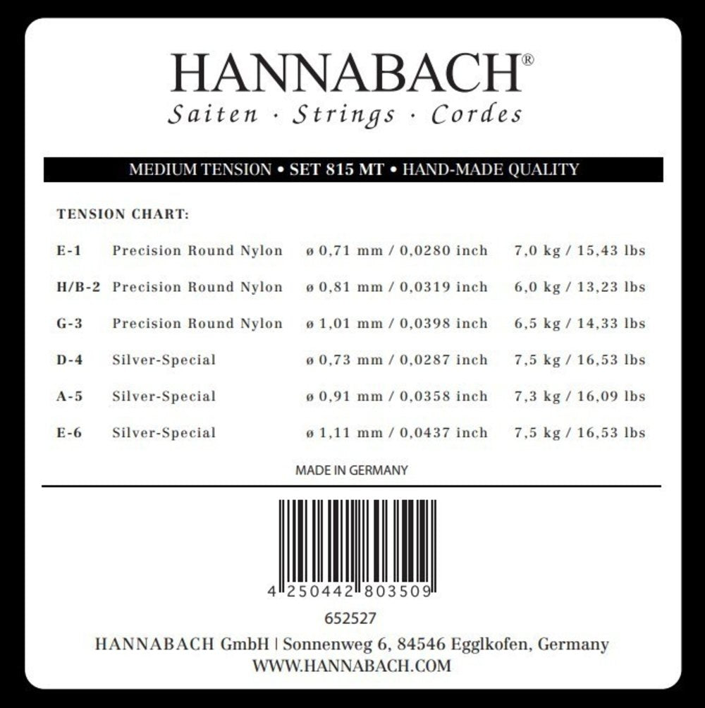 Corda bassa E6 Hannabach 815 per chitarra classica, medium tension