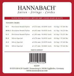 Set di corde acute Hannabach 815 E1, H/B2 e G3, super high tension