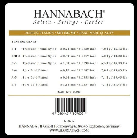 Hannabach 825 H/B2 corda acuta per chitarra classica, medium tension