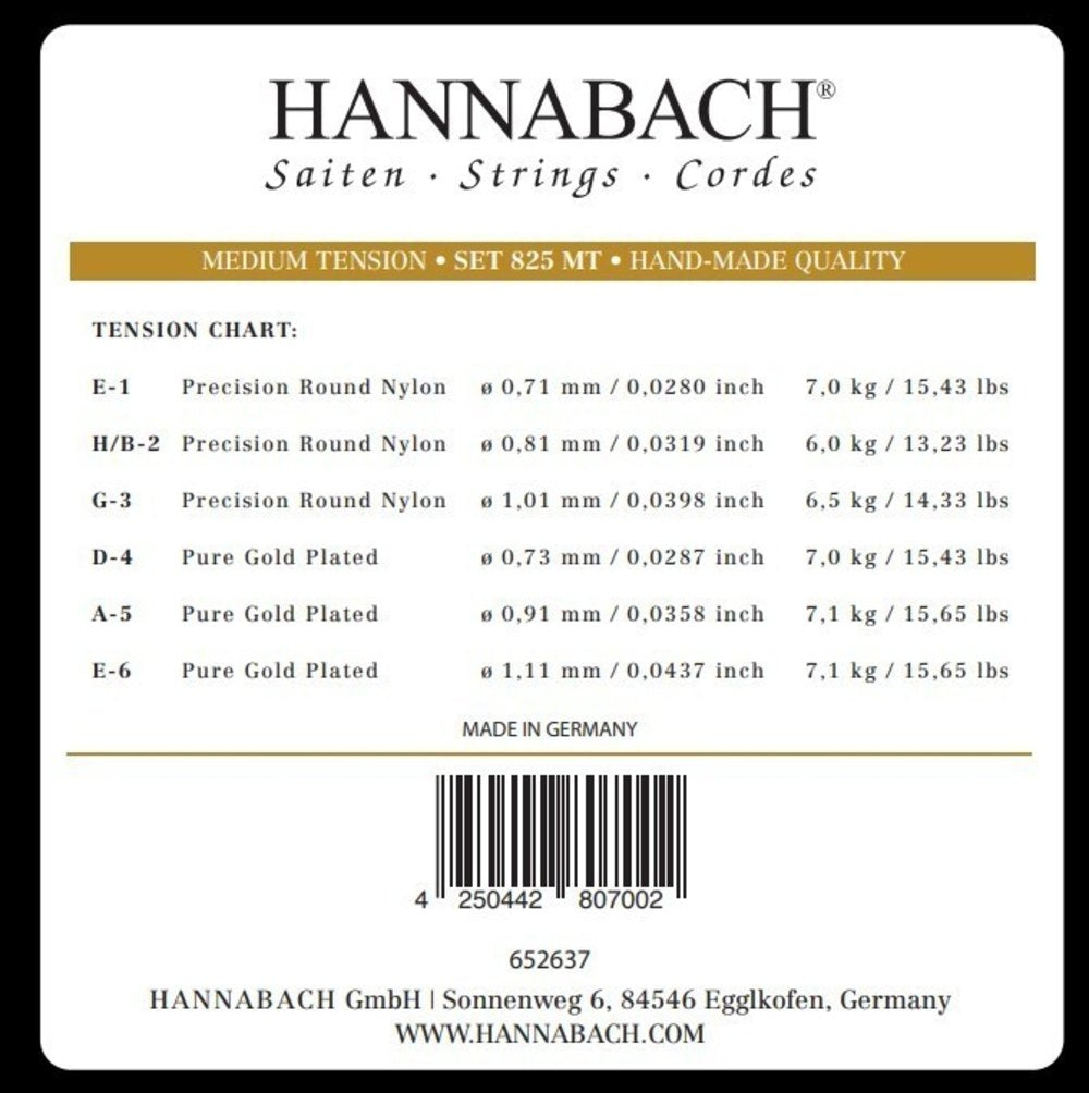 Hannabach 825 H/B2 corda acuta per chitarra classica, medium tension
