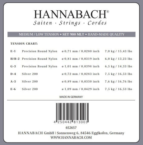 Hannabach 900 E6 corda bassa per chitarra classica, medium/Low tension