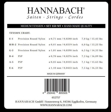 Hannabach 850 corda E6 per basso per chitarra classica, tensione medium