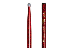 Bacchette per batteria Vater Color Wrap 5A Red Sparkle, hickory, punta in nylon