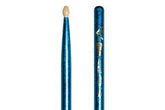 Bacchette per batteria Vater Color Wrap 5A Blue Sparkle, hickory, punta in legno