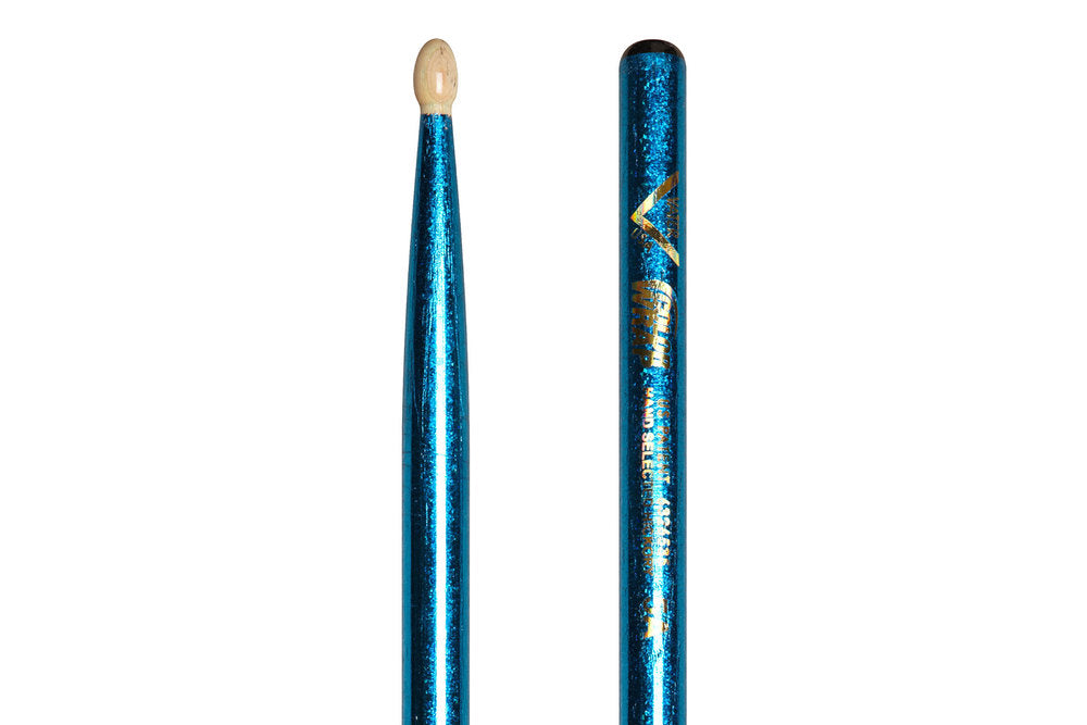 Bacchette per batteria Vater Color Wrap 5A Blue Sparkle, hickory, punta in legno