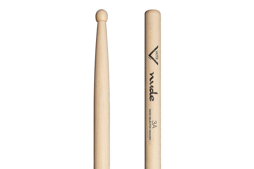 Vater Nude Series 3A bacchette per batteria, hickory, punta in legno